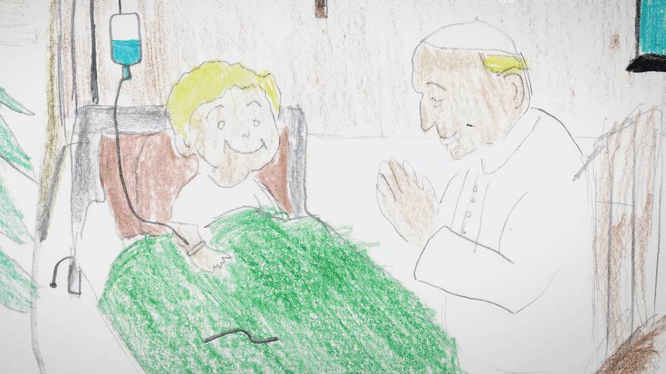 Desenho de criança internada no Hospital Pediátrico Bambino Gesù enviado para o Papa Leão XIV / Foto: Reprodução Rede Mundial de Oração do Papa