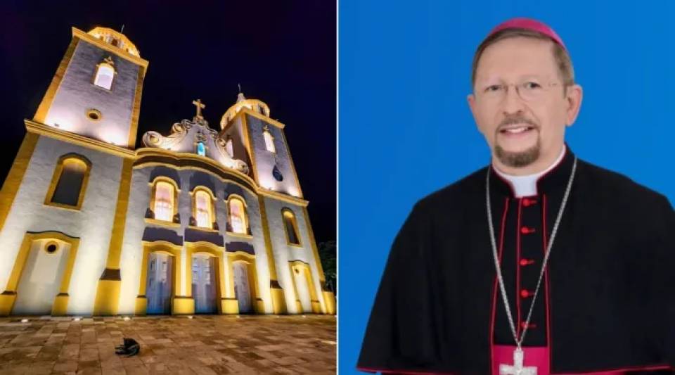 A Igreja Matriz Nossa Senhora da Palma, catedral de Baturité e o bispo de Baturité, dom Luís Gonzaga Pepeu. | Crédito: Arquidiocese de Fortaleza (CE).