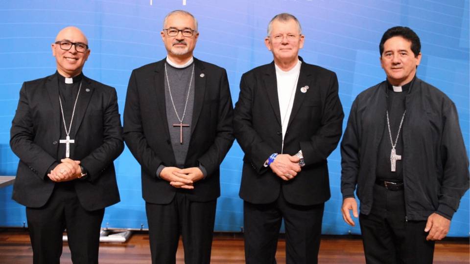 A presidência da CNBB (esquerda para a direita): Dom Ricardo Hoepers, Dom João Justino, Dom Jaime Spengler e Dom Paulo Jackson Nóbrega
